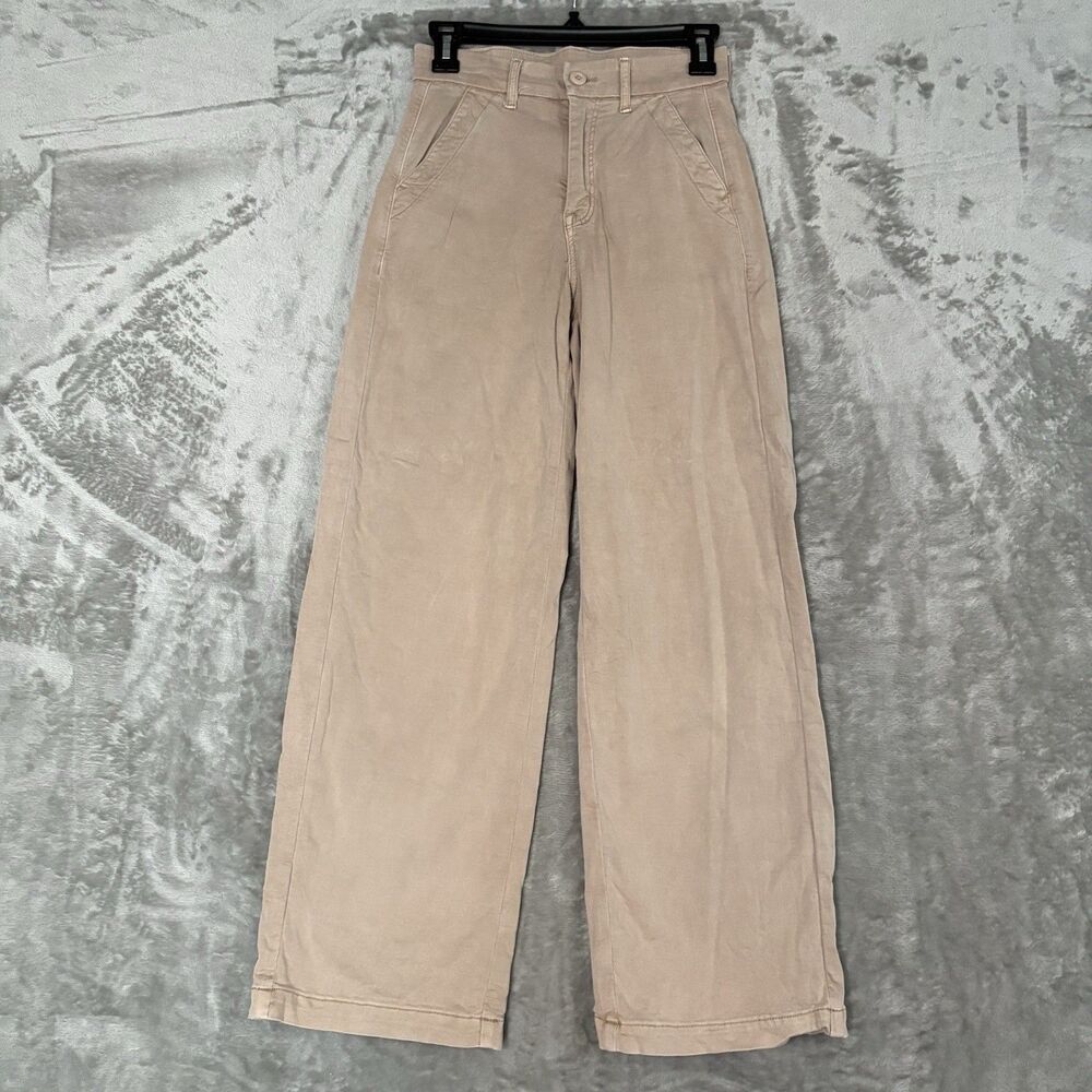 American Eagle Super High Rise Baggy Wide Leg Utility Pant 00 Short - Beige Tan